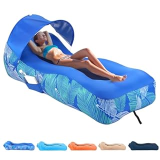 Chaise Longue Gonflable avec Design Unique de Pare-Soleil, lit de Plage Gonflable avec Oreiller, canapé Gonflable imperméable, Chaise de Camping, hamac pour randonnée, Jardin, Voyage, Plage, Parc