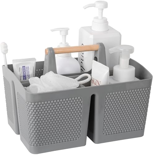 Image of rejomiik Portable Shower Caddy Basket Plastic Cleaning Caddy Organizer Storage Tote with Handle for Bathroom, College, Dorm Room Essentials, Gray