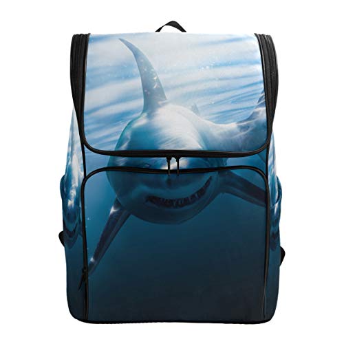 Naanle 3D Great White Shark Foraging Underwater Casual Daypack College Students Multipurpose Backpack