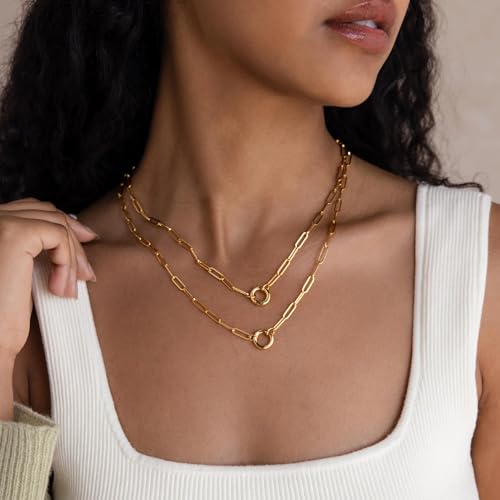 CAITLYNMINIMALIST 18K Gold Plated Clasp Rolo Charm Holder Necklace for Women Gift for Her2