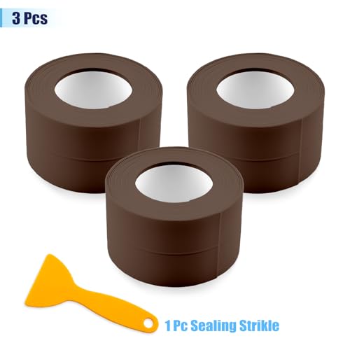 Image of Waterproof Seal Caulk Strip Tape Self Adhesive for Sink Toilet Bathroom Wall Edge Bathtub Oil-Proof Caulking Sealing Tape 1.5 inch x 10.5' (W*L) 3Pcs Brown