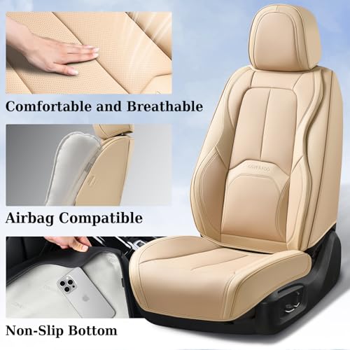 Image of Coverado Seat Covers, Leather Seat Covers Front Seat, Luxury Car Seat Covers with Lumbar Support, Front Driver Seat Covers, Car Seat Protector Waterproof Universal Fit Most Cars(Beige)