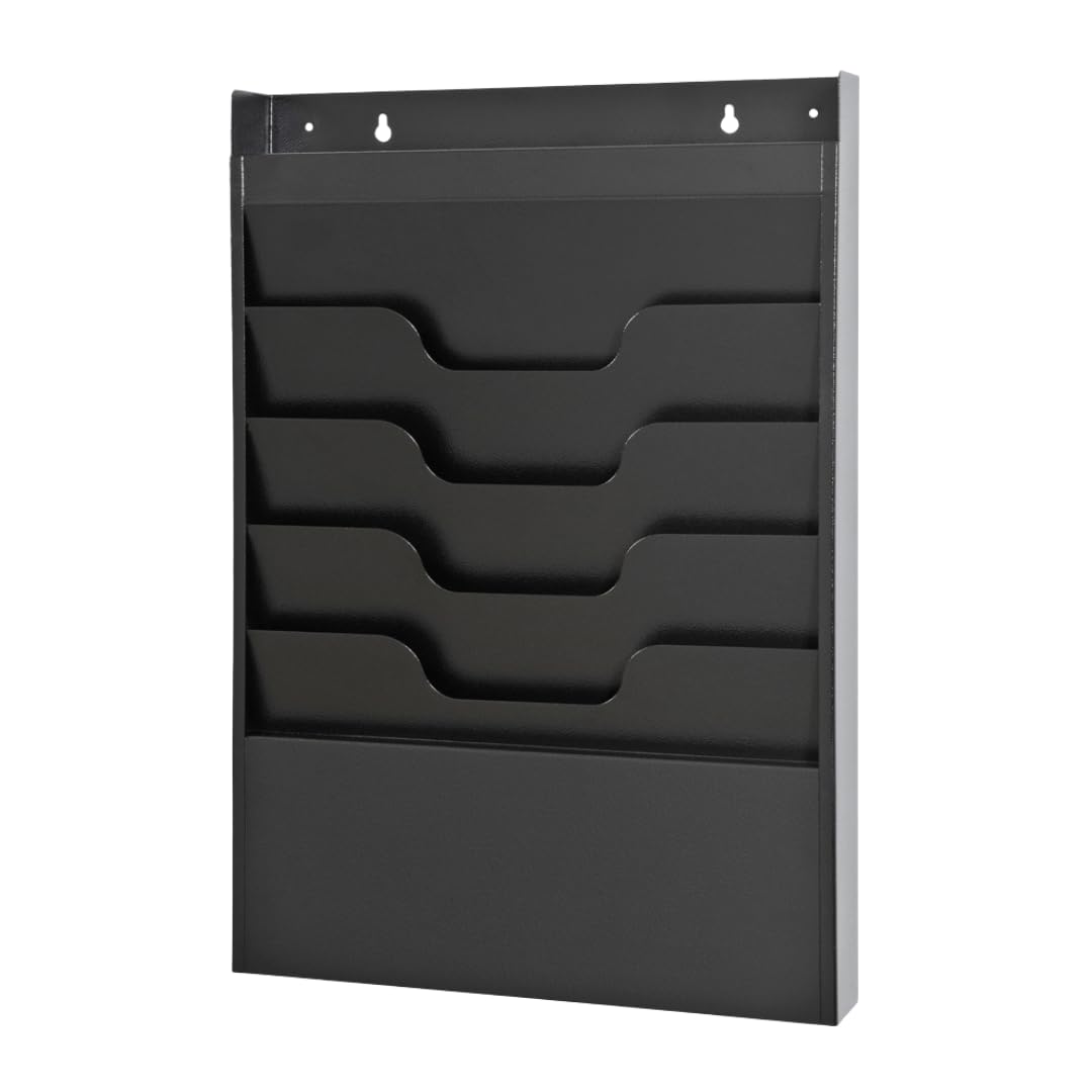 4 Tier Wall Mounted File Organizer, Metal Task Rack for Office Documents, Mail & Folders, Space-Saving Office Wall Organizer, Black 19.5”H