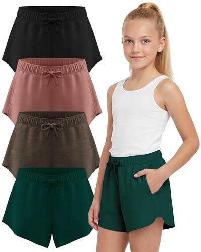 PURE CHAMP Girls Shorts 4 Pack Girls Athletic Shorts Ultra-Soft Youth Quick Dry Dolphin with Drawstring Size Toddler -16 (Set 4 Size Small)