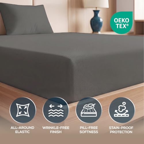 Image of 20-Pack Hotel Quality Twin Fitted Sheet for Resorts,Grey, Brushed Microfiber Bottom Sheets Only, Deep Pocket, Soft, Wrinkle, Shrink & Fade Resistant