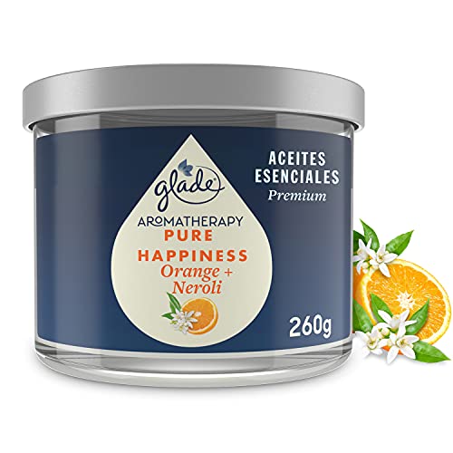 Glade Aromatherapy Vela Fragancia Happy Space, Elaborada Con Ceras Vegetales Y Cristal Reciclado, Color Incoloro