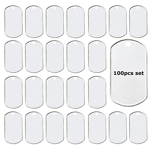 Dog tag Necklace Sublimation Dog tag Necklace 100PCS Blank Bulk Dog Tags for Stamping/Engraving Shiny Stainless Steel Military Rolled Edge Backing Dog Tags for Dogs Engraved