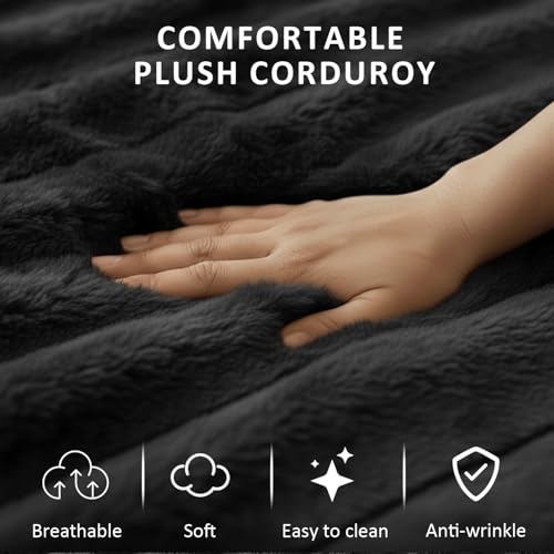 Image of KCGKCG 81 inch Sleeper Sofa Bed with Storage Chaise & USB Charging, Plush Corduroy L-Shaped Pull Out Couch Bed, Sectional Couches for Living Room with Cup Holder, Side Pocket(Black)