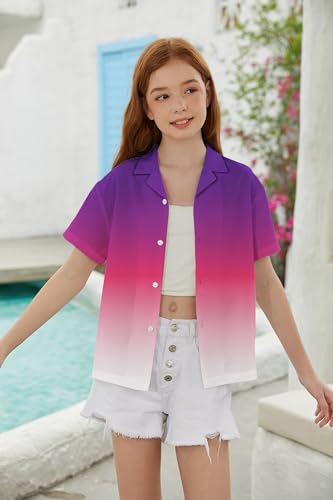 Image of SANGTREE Girls & Women's Hawaiian Shirts Button Down Short Sleeve Floral Tropical Shirt Beach Vacation Blouse Tops
