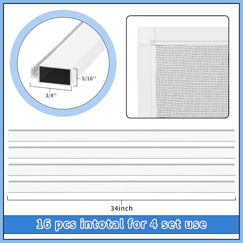 Yaocom 4 Pack Window Screen Kit 3/4 x 5/16 Inch Aluminum Frame with Corners, Spline, Springs, Pull Tabs, Screen Mesh and Screen Rolling Tool 32'' x 32'' - Image 2