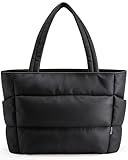 HOTOR Puffer Tote Bag for Women, Nurses - Multi-Pocket Lightweight Bag for Work - Quilted Handbag for Travel and Gym, Black, 18.1' x 6.3' x 11.8'