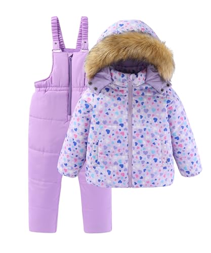 Girls 2 Piece Snowsuit Warm Padded Ski Jacket and Bib Pants Outfit Set