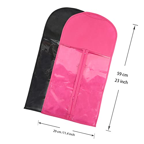 2 Pcs Wig Hair Extensions Storage Bag with Wooden Hanger - Portable, Dust-proof Wig Bags (Black + Pink), Black+pink, 24 inches - Image 3