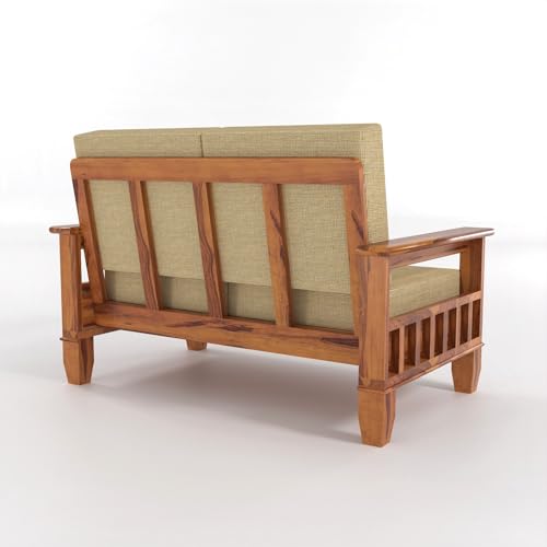 Image of Sheesham Wooden 6 Seater Sofa Set for Living Room | Rosewood Cushion Sofa with Side Newspaper Holder for Home & Office | Solid Wood Sofa Set for Lounge (Honey, 3+2+1 Seater)