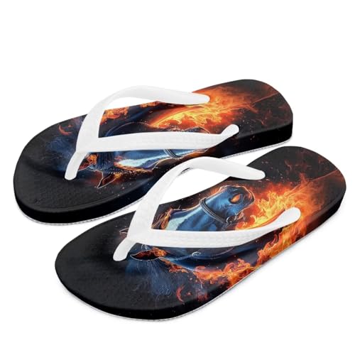 Watdotory Flame Horse Print Flip Flop Sandal Water Shoes - Beach Slides Slip-on Quick Dry Thong FlipFlops Sandals for Boys (11-12 Little Kids) Size 1