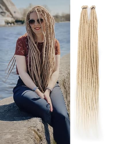 24 Inch Dreadlock Extensions 0.6 cm Width 20 Strands Ombre Blonde to Off-white Croceht Hair,Soft Hippie SE Dreads Synthetic Loc Extensions for Women and Men(24"-2 Packs,27/613#)