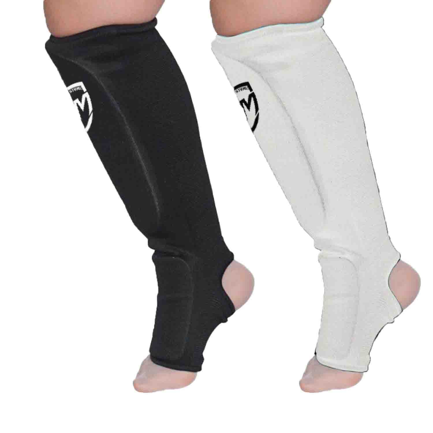 RingMaster Elastic Shin Instep Pads Leg Foot Guard Kickboxing Karate MMA Thai Martial Arts Training (Pair) (Small, Black) — image 1