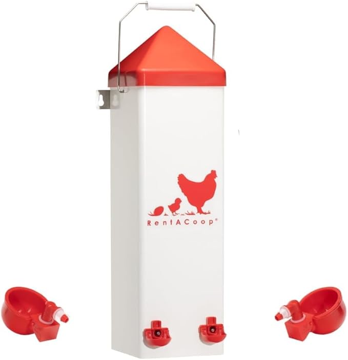 RentACoop 2 Gallon High Rise Chicken Waterer with Auto-Fill Cups,
