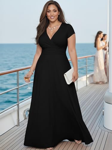 Image of KOH KOH Womens 2026 Sexy Cap Short Sleeve V-Neck Flowy Cocktail Gown