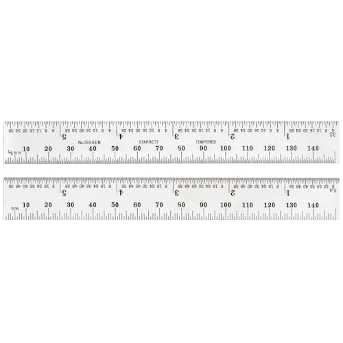 Starrett Spring Tempered Steel Rule with Satin Chrome Finish, Quick Reading, Millimeter and Inch Graduation - 19-1/2" Length, 36 Graduation Type, 1.2mm Thickness - C636-500