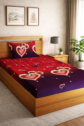 Image of DECORUM Glace Cotton Single Bedsheet with 1 Pillow Cover | Soft, Durable, Lightweight & Skin-Friendly Fabric| Suitable for Single /Diwan Bed Size