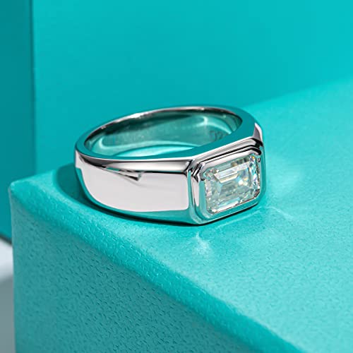 AnuClub Emerald Cut Moissanite Engagement Ring 2cttw D Color 925 Sterling Silver Eternity Wedding Promise Anniversary Band Ring for Men3