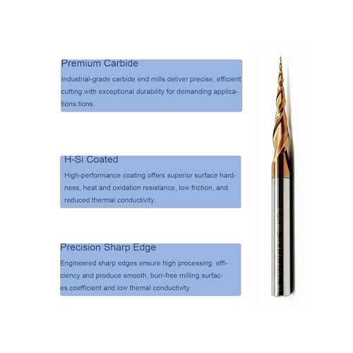 Image of Tapered Ball Nose End Mill, 1 /4 inch - 3 inch, 0.25mm Radius (HRC55) - Precision CNC Bit for Professional Finishing on Hard Metals, Wood, and Plastic