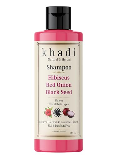 Khadi Hibiscus Onion Black Seed Shampoo | Reduces Hair Fall & Strengthens Roots | Khadi Natural Shampoo for Women & Men | Sulfate, SLS & Paraben Free 210 ml