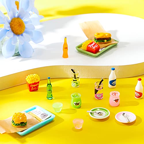 Chalyna 8 Set 20 Pieces Miniature Food Pretend Fast Food Play Toys Set Hamburger Fries Soda Pudding Milk Juice Doll Food Kitchen Accessory Toy For Kids Party Accessory Restaurant Decor #TOP3