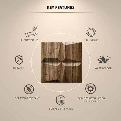 Image of Kayra Decor 3D PVC Wall Panels for Bedroom & Living Room | Cube Design | Oak Wood Color | 19.7 x 19.7 Inch | Pack of 40 | 107.6 Sq Ft