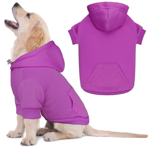 Image of Dog Sweaters for Small Dogs Dog Hoodie Solid Soft Brushed Fleece Clothes Hoodie Sweatshirt with Pocket(Purple-S)