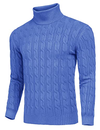 Image of COOFANDY Men's Slim Fit Turtleneck Sweater Casual Twisted Knitted Pullover