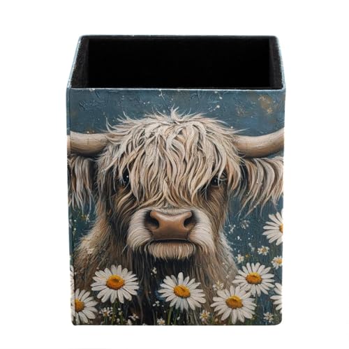 Porte-stylos pour bureau, motif vache Highland Daisy - Organisateurs de bureau et accessoires de maquillage pour l'école, la maison, le bureau Porte-stylos pour bureau, motif vache Highland Daisy - Organisateurs de bureau et accessoires de maquillage pour l'école, la maison, le bureau