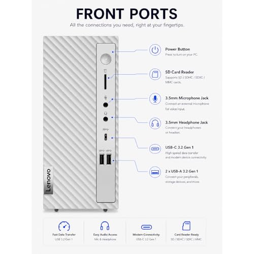 Image of Lenovo IdeaCentre Business Desktop, Intel i7-12700K(12 Core, 20 Threads), 16GB DDR5 RAM, 256GB PCIe SSD+1TB HDD, SD-Card Reader, Ultra-Quiet Design, Dual Monitor Support, USB-C, Ethernet, Windows 11