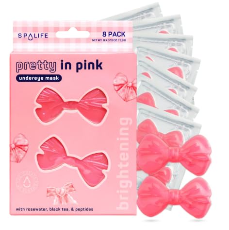 SpaLife Pretty in Pink Hydrogel Under Eye Patches for Dark Circles | Bow Under Eye Patches for Puffy Eyes | Revitalizing Undereye Masks for Bags | Bachelorette Party Favors | Pack of 8 Pairs