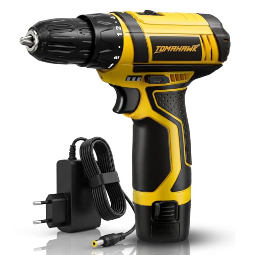 Image of Tomahawk DSS-4222 12V Cordless Drill Machine & Screwdriver for Home | 10mm Keyless Chuck | 2-Speed 350 /1350 RPM | 28 Nm, 18+1 Clutch | 1.5Ah Battery + Charger | LED Light & Battery Indicator