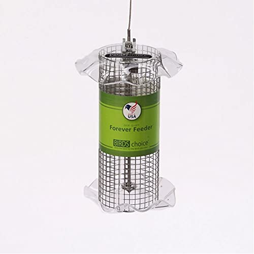 Birds Choice FF106 Forever Feeder, Stainless Steel Clear Sunflower Forever Feeder w/ Hanging Cable, 1 Quarts, Red
