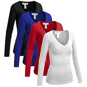 Emmalise Women’s Junior and Plus Size Vneck Tshirt Long Sleeves Shirt Tee