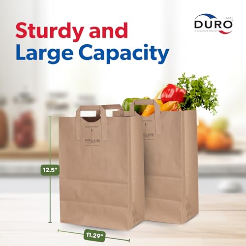 Duro GROCERYBAG-50PK 70 Lb Brown Paper Bags With Handles 50 Count-1/6 Dubl Life Paper Sacks Kraft Bags, Large Grocery Bags thumb #4
