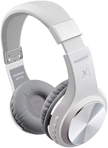 Riwbox Bluetooth Headphones, XBT-80 Wireless foldable Headset Over Ear Bluetooth headphones with Microphone and Volume Control for Cellphones iPad iPhone TV Laptop Computer (White&Silver)