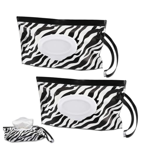 UEIOAVL Estuches y dispensadores para toallitas de bebé, 2 bolsas de toallitas húmedas dispensador de toallitas húmedas para bebés bolsa de toallitas húmedas Zebra portátil y reutilizable