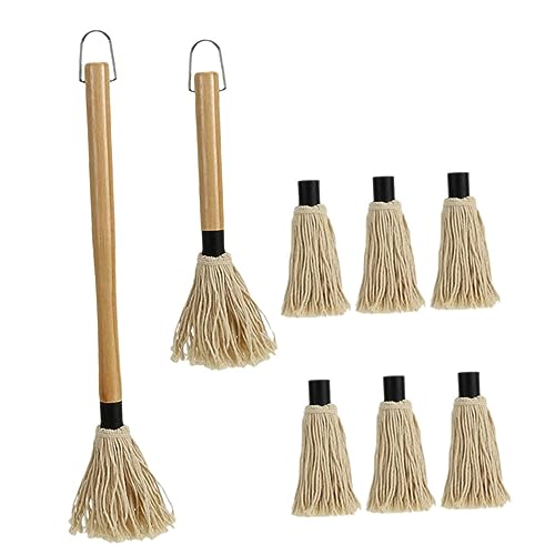 Mikikit 1Set Bbq Basting Mop Cotton Brush with Handle for Grilling Baking and Roasting Durable Bbq Sauce Mop Accessory with Hanging Hook for Easy Storage
