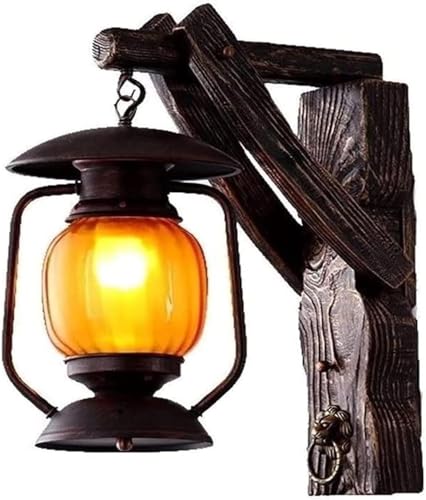 Lampe à kérosène applique murale bois massif style rustique américain et industriel E27