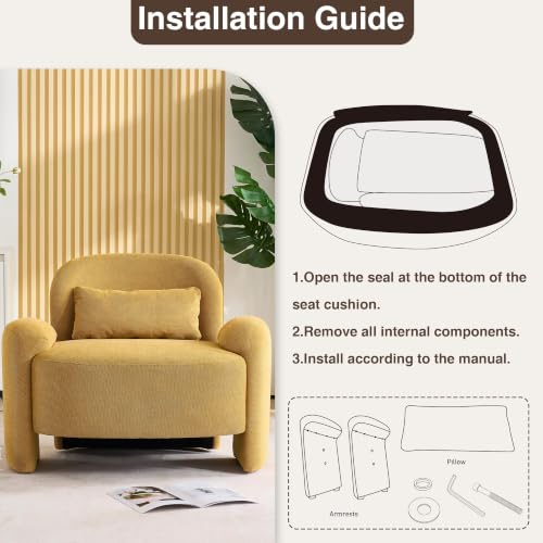 Image of LOULENS Accent Chair, Linen Fabric Lounge Armchair, Yellow