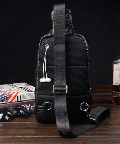 FR Fashion Co. 12" Men's Crocodile Pattern Leather Crossbody Sling Bag Dark Brown3