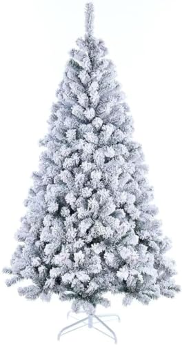 VIROSA Xmas Snow Flocked Artificial Christmas Tree With Foldable Stand Premium Spruce with Realistic Branches Metal Stand Indoor Holiday Decoration 7FT 800 Tips (213 CM)