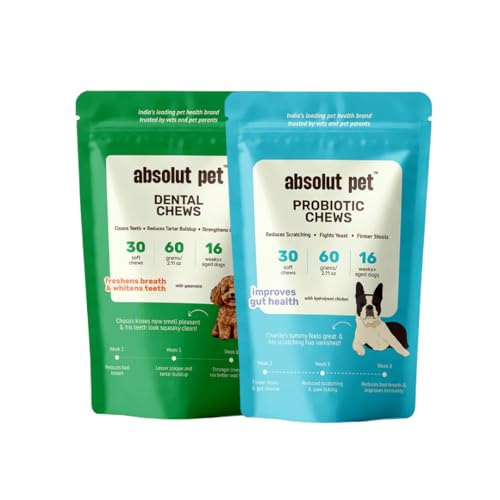 Image of Absolut Pet Dog Supplement for Oral Care, Dental Chews for Dogs that Reduces Plaque & Tartar | Freshens Breath & Supports Gum Health (Dental + Probiotic)