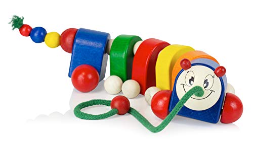 edu fun 22015 Nachziehtier Holz Raupe Holzziehtier Spielzeug zum hinterherziehen Holzspielzeug zum ziehen Ziehtier aus Holz mit Rädern Motorikspielzeug FSC Cover