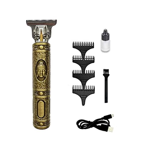 Máquina de Cortar Cabelo Profissional Barba Pezinho Personalizada Com Limitador de Lamina Ajustável Recarregável 4 Pentes Óleo Escovinha Kit Conjunto Aparador Acabamento Metal Buda Barbeiro Dragão Pirata PREMIUM ONYK (BUDA)
