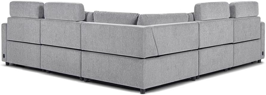 Pemberly Row 113" Modular Corner Sectional, Gray Three-Proof Fabric, Power Recliners with USB Ports, Adjustable Headrests, Track Arms, 5-Piece Wall Hugger Design, Modern Living Room Seating